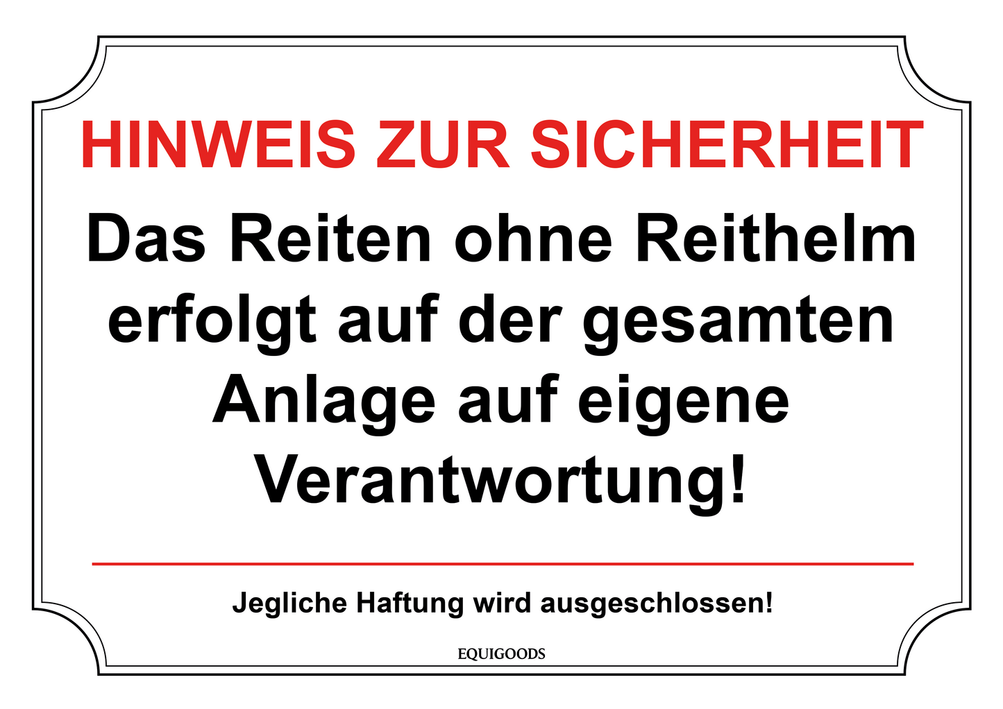 Stallschild: Hinweis zur Sicherheit - Reiten ohne Reithelm