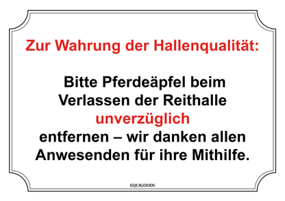 Stallschild: Die Reithalle sauber halten!