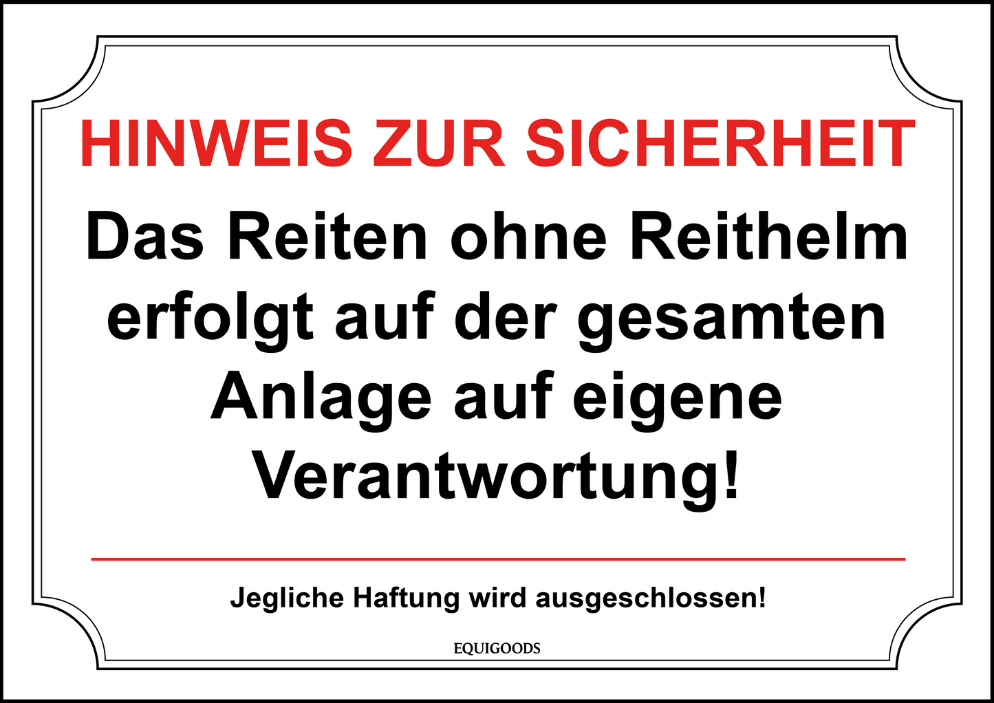 Stallschild: Hinweis zur Sicherheit - Reiten ohne Reithelm