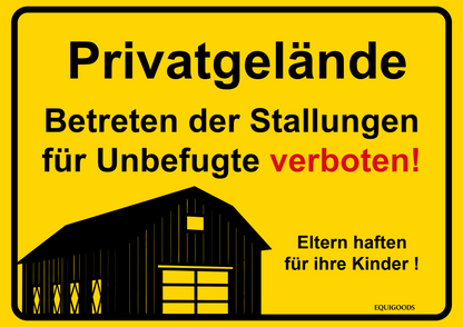 Stallschild: Privatgelände- Betreten der Stallungen für Unbefugte verboten! Gestüt